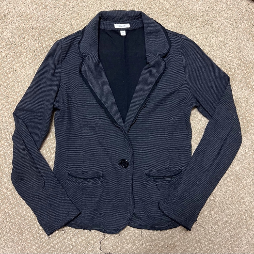 Caslon Black/Gray Striped Knit Destructed Blazer